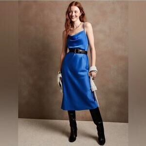 Banana Republic Midi Satin Cown Neck Dress Blue Large Adjustable Straps